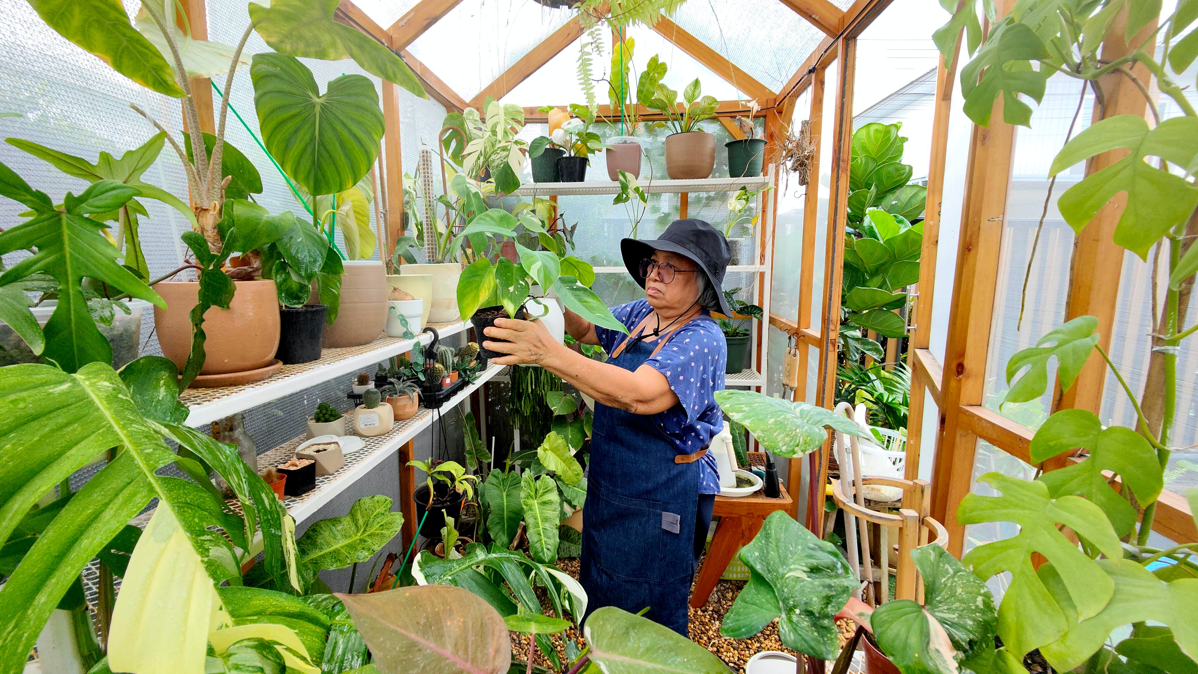 Woman tending to her plants